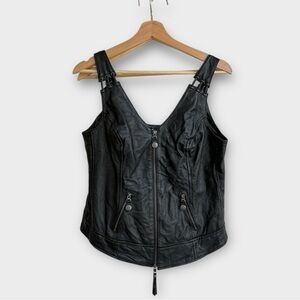 Harley Davidson Leather Buckle Tank Strap Zip Front Motorcycle Vest